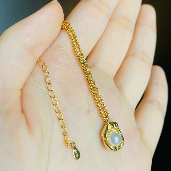 🌟Buy 1 Get 1 FREE 🍳Sunny-side up Vermeil Gold Pearl Charm Necklace silver - Picture 9 of 11